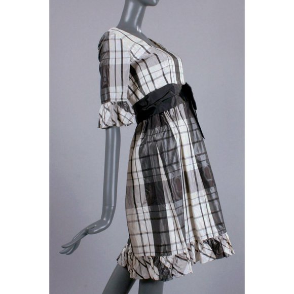 S Vintage 60s Plaid Satin Cocktail Pin Up Dress - Picture 3 of 8